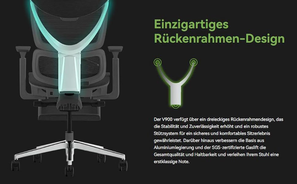 Ергономічне крісло для офісу Musso V900 Structure Master з регульованою спинкою, підтримкою попереку, 4D підлокітниками та підголівником, сітчаста спинка для дому/офісу (без підніжки)