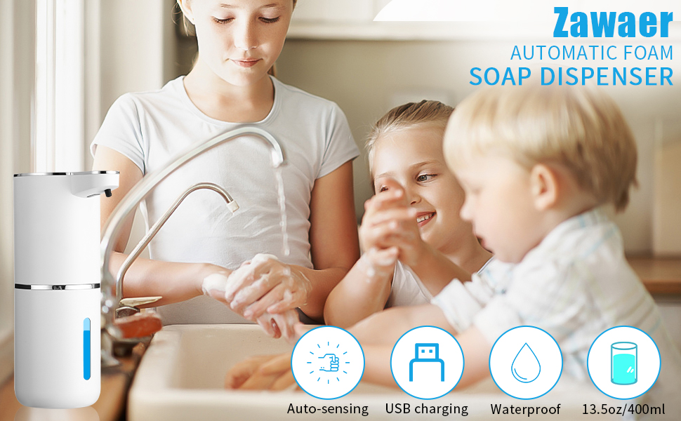 Автоматичний диспенсер мила з піни, 380 мл, сенсорний, USB, водонепроникний, для кухні, ванної, школи, готелю, білий (рідина)