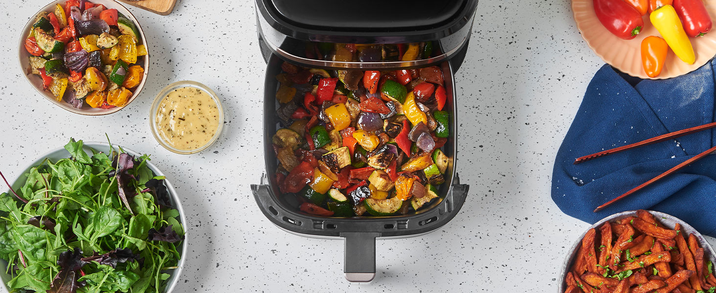 Фритюрниця Russell Hobbs Rapid AirFryer XL 5.5 л SatisFry – без олії, 9 програм, TouchScreen, чорний/сріблястий