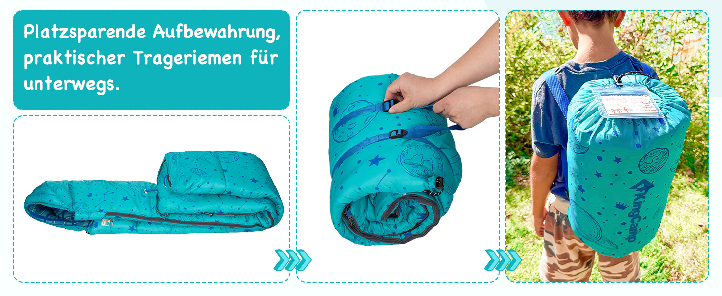 KingCamp Kids Sleeping Bag - Winter Warmth, 3-4 Season Comfort for Camping & Trekking - 170x70cm, 7°C Rating, Adjustable Length