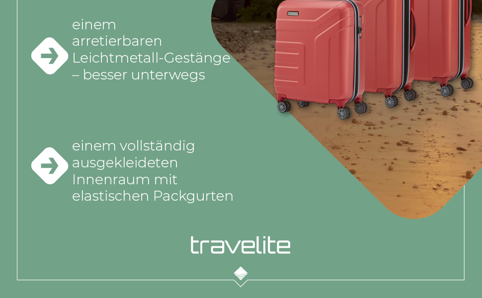 Жорсткий ручний чемодан Travelite VECTOR 55 см з TSA-замком, IATA, 4 колеса, 40 л, кораловий (червоний)