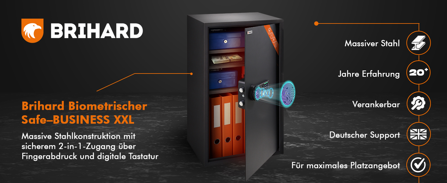 Сейф для дому Business XL Safe Tresor 60л з цифровим та відбитком пальця, вогнестійкий, для документів A4, з 2 полицями