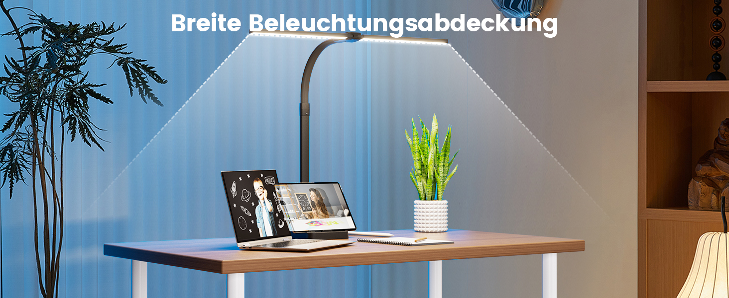 APMIEK LED Настільна лампа для офісу та дому, 24W, 76 см, з регульованим кутом нахилу, 3200K-6500K, захист для очей, чорна з підставкою