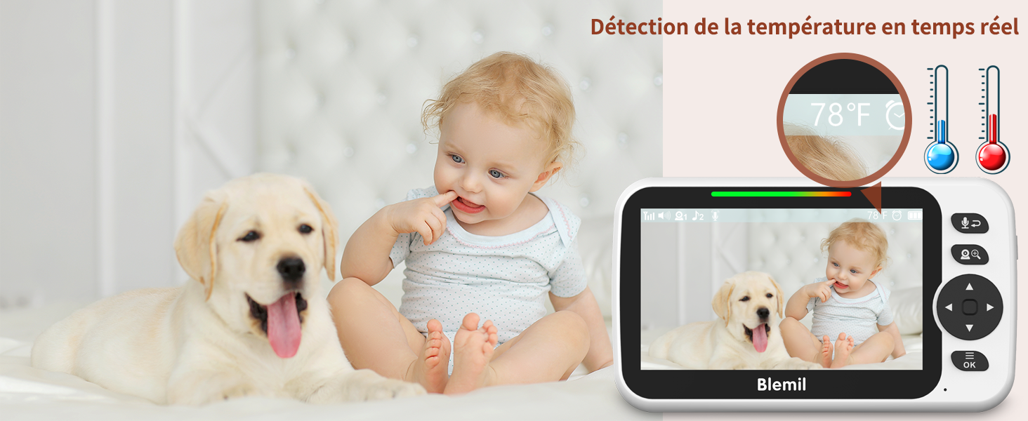 Дитячий відеомонітор з двома камерами, аудіо, акумулятор 30 годин, 5-дюймовий екран, віддалене керування (Pan/Tilt/Zoom), двосторонній зв'язок, датчик температури, нічне бачення