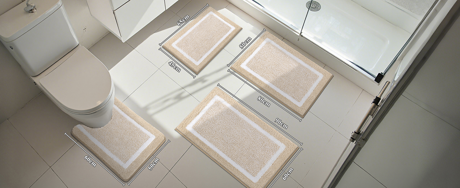 Килимок для ванної кімнати SHACOS: неслизький, м'який, швидковисихаючий, 50x80 см, бежевий