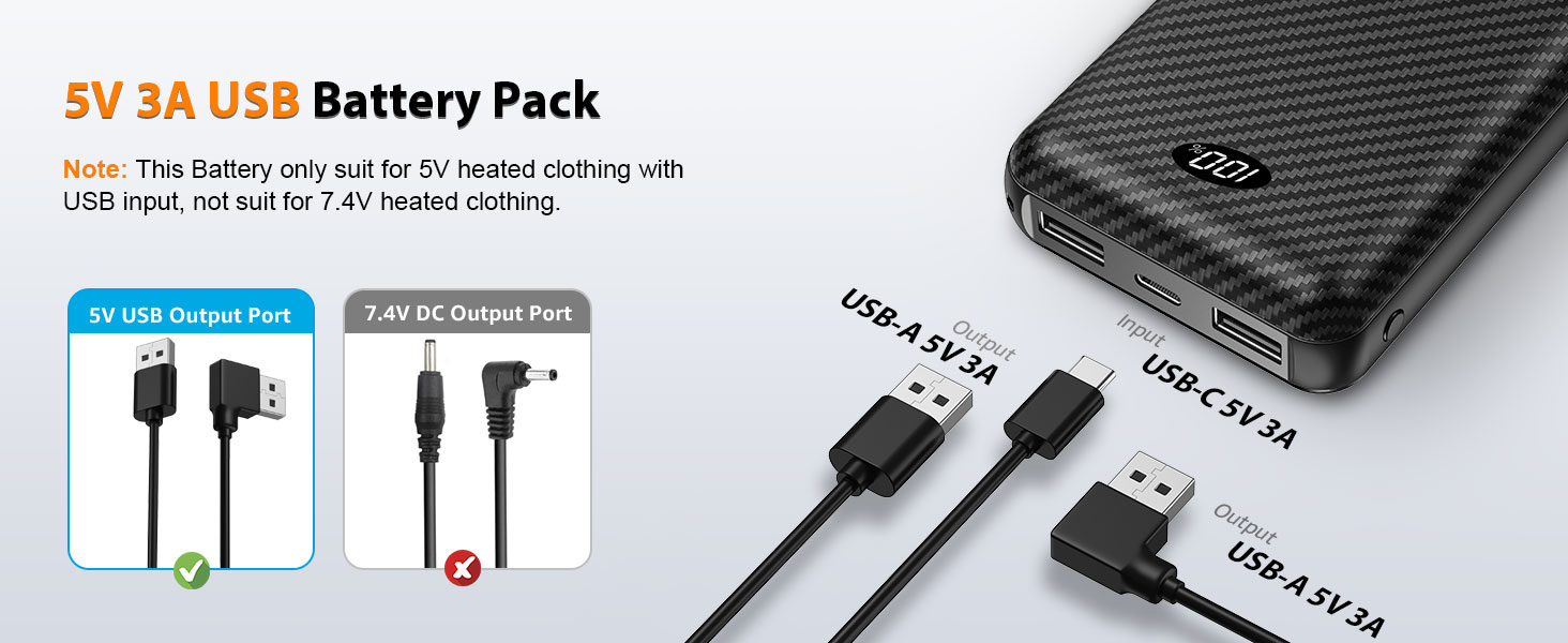 Powerbank для підігрівальної жилетки 5V 3A 12000mAh USB, сумісний з Techstuph, vapesoon, burngogo (не для жилеток 7.4V/12V DC), чорний