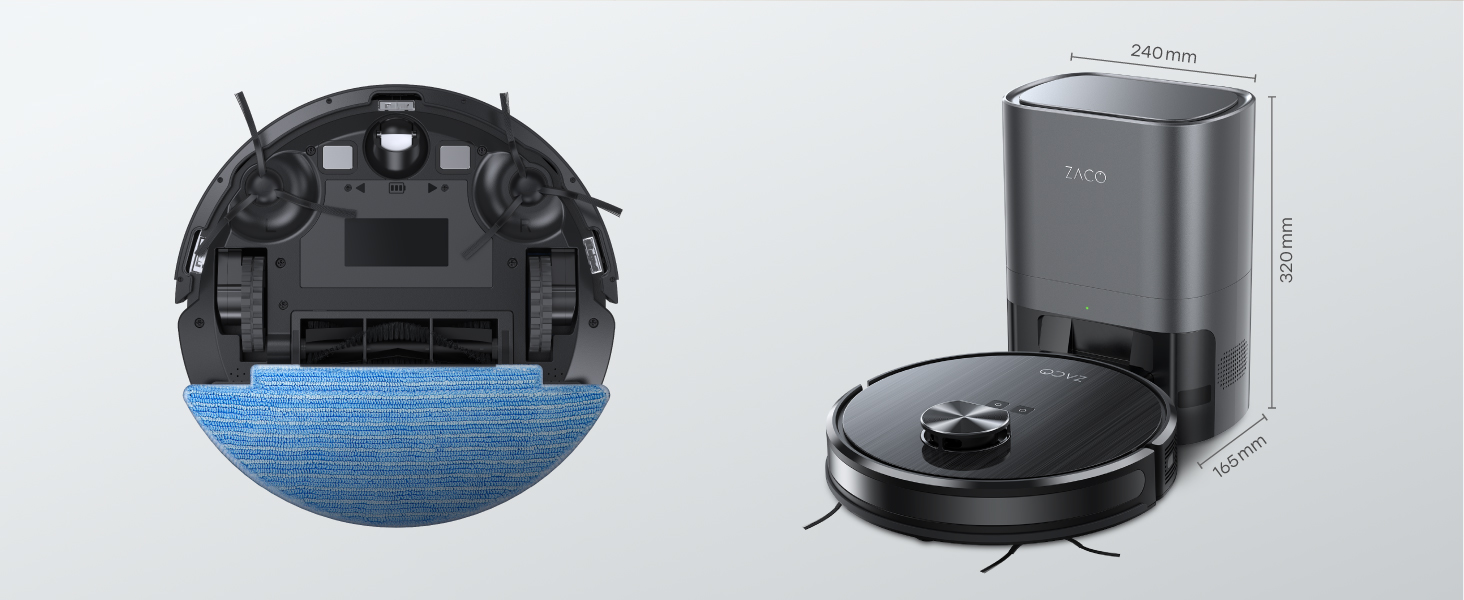 Робот-пилосос ZACO A10 Pro з функцією миття, 2.5л станція зарядки (до 60 днів), лазерна навігація, 3000Pa, 2-в-1 (пилосос та миття), для шерсті тварин, розпізнавання килима, тихий, керування через додаток & Alexa
