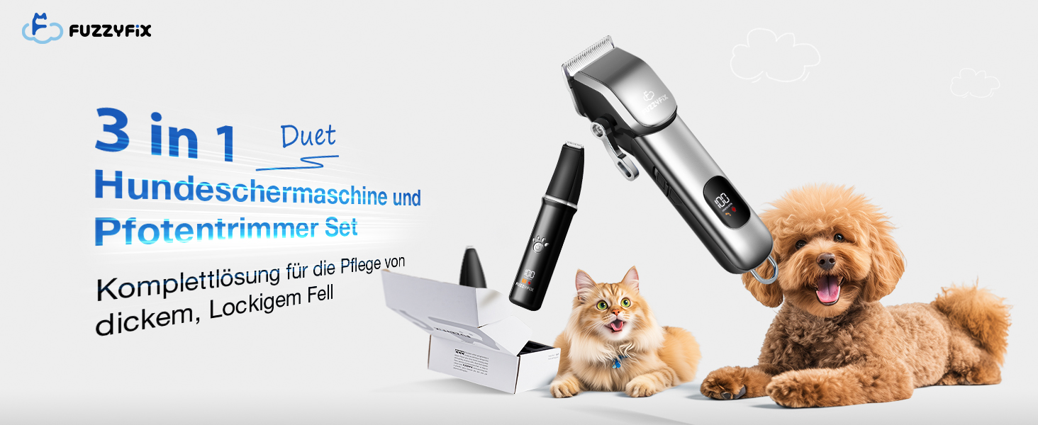 Набір для стрижки собак 3-в-1: машинка, триммер для лап, тиха робота, для густого хутра, чорний колір