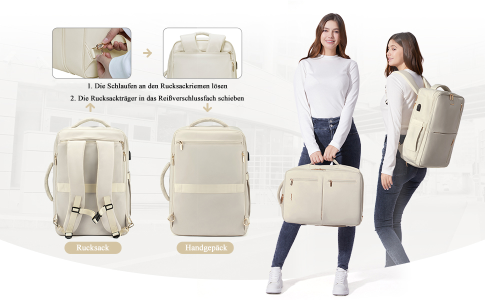 LOVEVOOK Рюкзак жіночий великий з відділенням для взуття, вологостійким відділенням та відділенням для ноутбука 17 дюймів, рюкзак чоловічий, розширюваний ручний багаж для бізнесу 30-40л для подорожей, відпустки, походів, Beige Beige 17,3 дюймів
