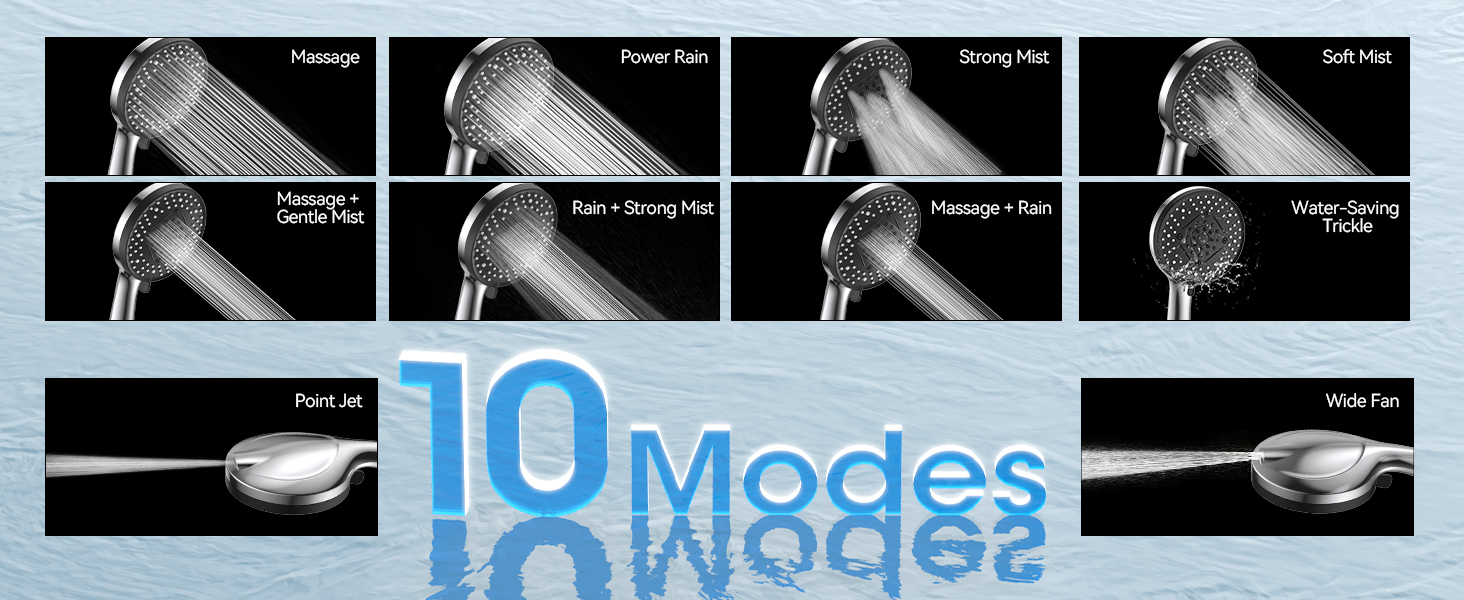 Дюшовий насадок VOXON з 10 режимами струменя, високий тиск, економія води, для миття ванни та плитки, фільтр з обмежувачем потоку