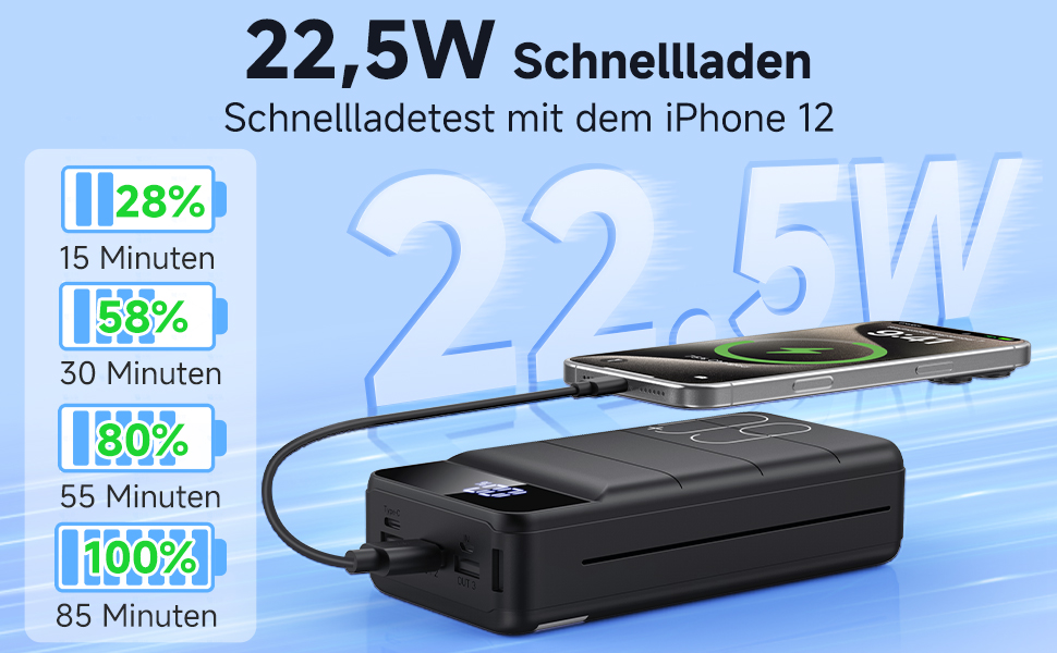 Power Bank 60000mAh 22.5W USB-C PD, Зовнішній акумулятор для смартфонів, планшетів, чорний