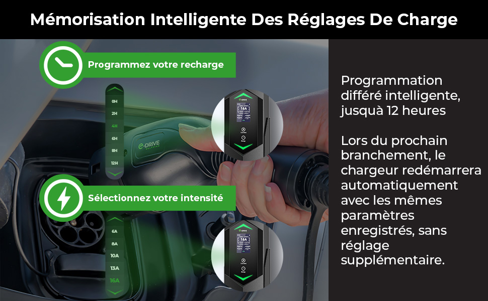 Зарядний пристрій для електромобілів 16A (3.7кВт) E-Drive Solution, 6м, Type 2, LCD, з тримачем, сумісний з Green Up/Skudo