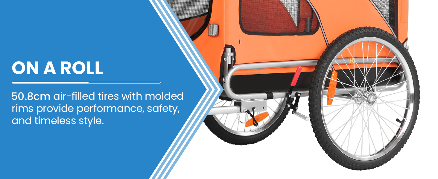 SEPNINE® Велосипедна причепа для собак XL, 2-в-1: причеп та візок для собак з відбивачами та гальмом, матеріал: 600D Oxford Canvas, максимальне навантаження 40 кг, помаранчевий колір