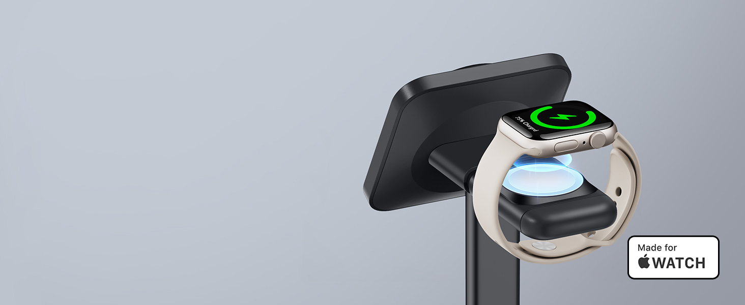Зарядний станція 3-в-1 ESR MagSafe для Apple Watch та iPhone, білий/чорний, сумісна з iPhone 17/16/15/14/13/12, Apple Watch 9/8/7/6/5/4/3/2/SE та AirPods 4/3/2/Pro