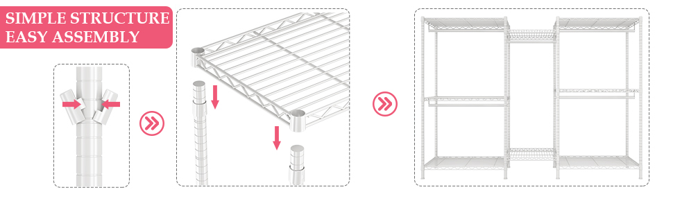 Металевий стійка для одягу з гачками, до 376 кг, 187 x 44 x 194 см, білий