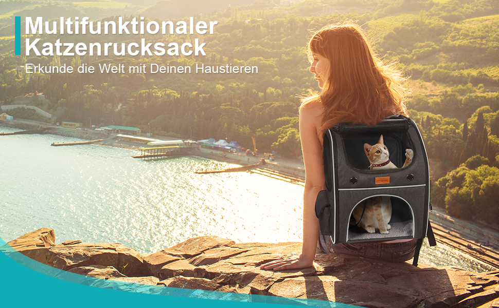 Рюкзак для кота та маленького собаки Morpilot, 7 кг, сірий, 35x30x42 см, з безпечною лінійкою та мискою