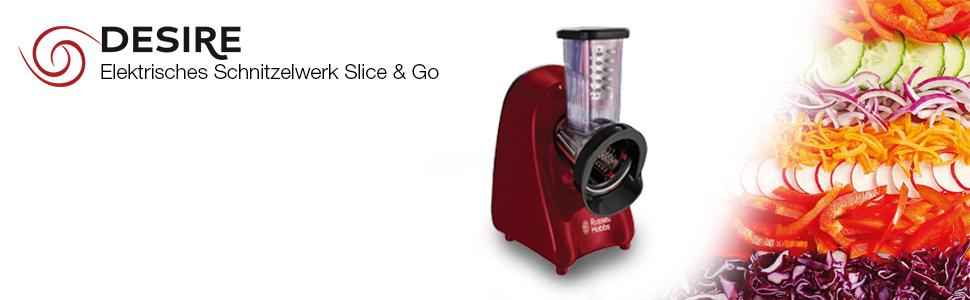 Електричний подрібнювач овочів Russell Hobbs Gemüseschneider 22280-56 Desire Red - набір терок, подрібнювач, кухонна решітка