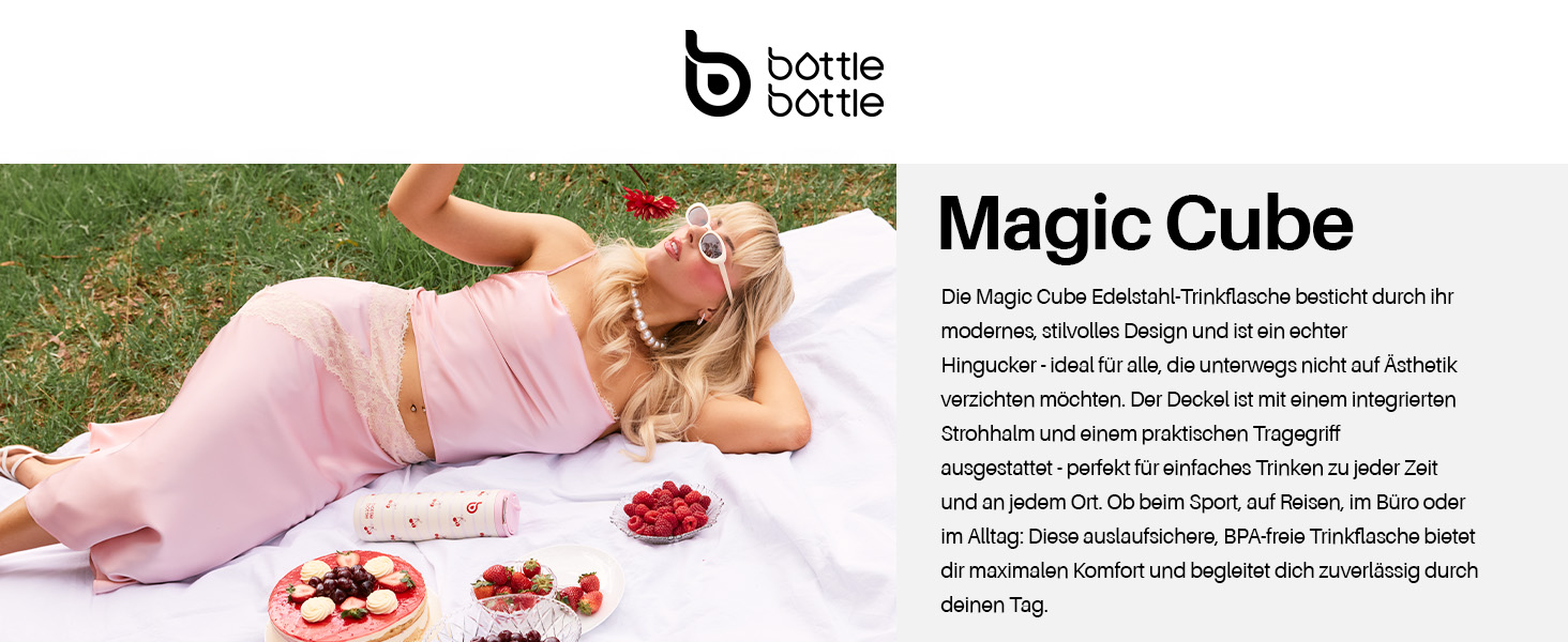 Пляшка для води BOTTLE BOTTLE 750 мл з соломинкою, кришкою та ручкою - не протікає, BPA-free, подвійні стінки, рожева. Ідеальна для спорту, подорожей та фітнесу.