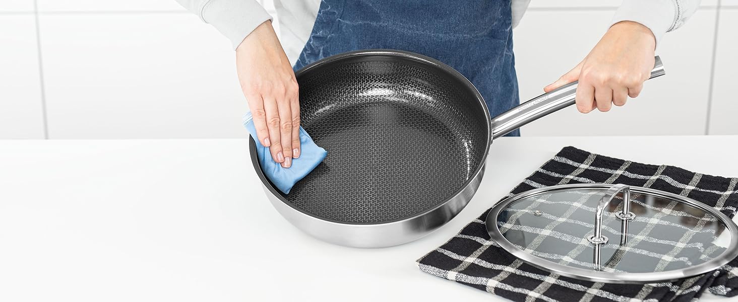 Сковорода Moritz & Moritz антипригарна 28 см індукційна з керамічним покриттям та стільниковою структурою. Нержавіюча сталь, високі борти, для всіх плит (газ, електро, індукція). Без кришки, діаметр 28 см