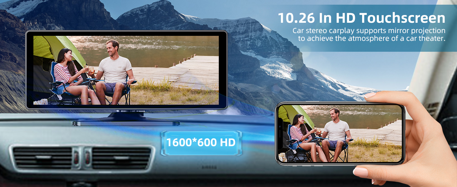 10.26-дюймовий бездротовий дисплей CarPlay/Android Auto для авто з 4K відеореєстратором, 1080P камерою заднього виду, GPS, Bluetooth, FM, 64 ГБ, підтримка Siri/Google Assistant, Mirror Link