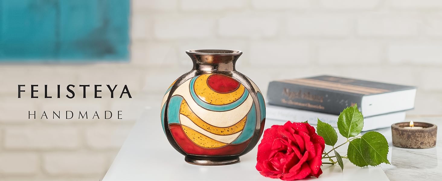 Керамічна ваза ручної роботи 16 см – кольорова ваза для квітів, декор для вітальні, подарунок на новосілля, сучасна ваза-куля моделі 1