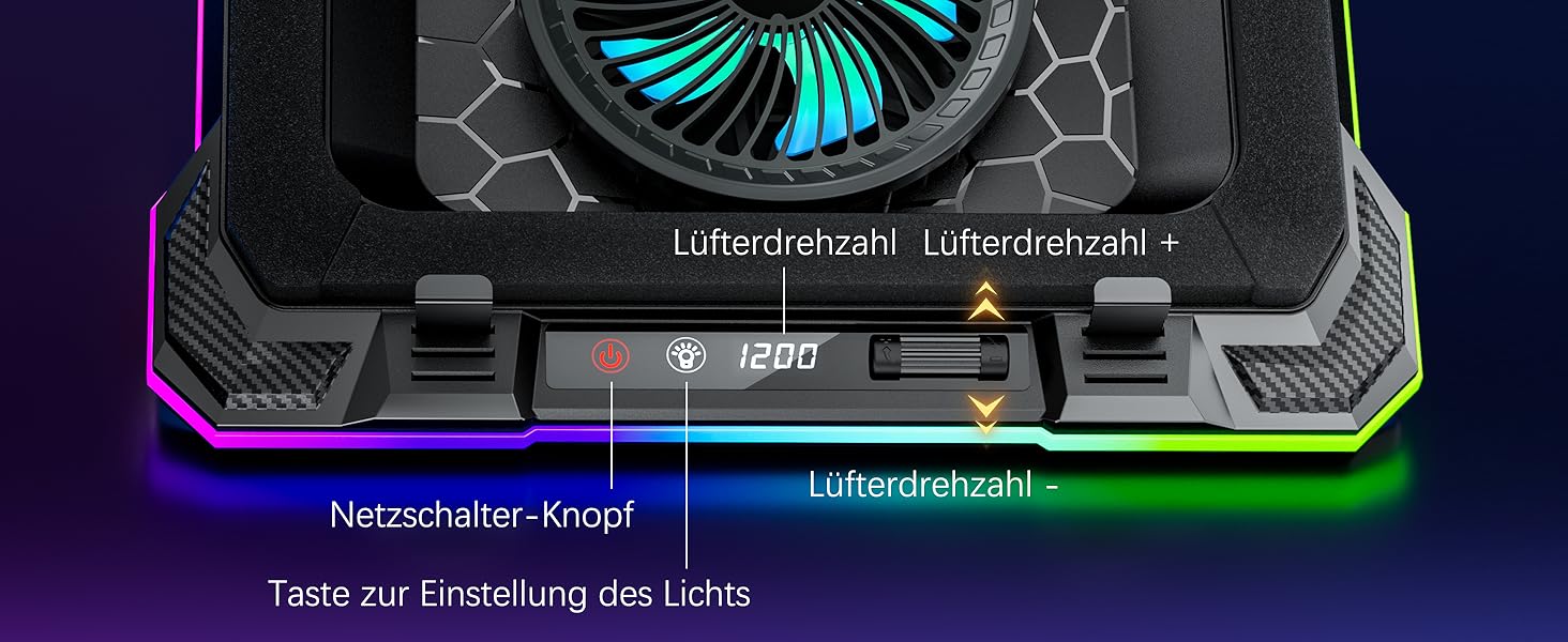 Охолоджувач для ноутбука MOOJAY RGB Gaming: потужний турбовентилятор, підставка з 8 рівнями регулювання висоти та тримачем для телефону, для ноутбуків 14-19 дюймів, підсвітка Ice Blue LED