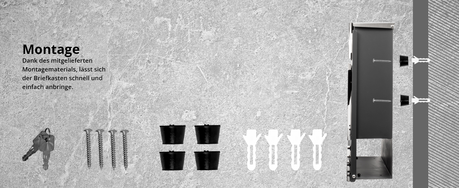 Поштовий ящик Grafner Premium, нержавіюча сталь, з газетницею та 2 ключами, гравіювання імені/вулиці/номера будинку, колір антрацит RAL7016
