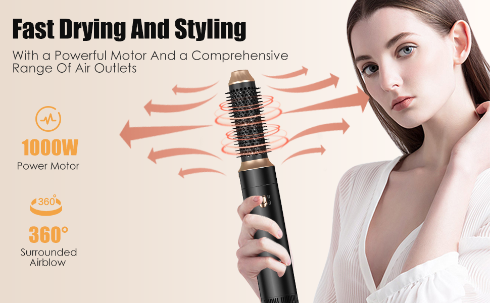Набір для укладки Journeyside Airstyler: професійна щітка з гарячим повітрям 1000W, 5 насадок, автоматичний локонгібітор, випрямляч, для створення об'єму, локонів та випрямлення волосся, чорний