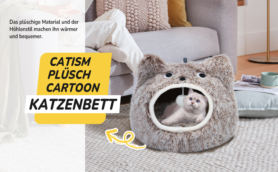 Котяча нора-будиночок CATISM, м'яке плюшеве ліжко для котів, кішок і кошенят, пране, у вигляді милого монстра, з подушкою-головою, флісове, для домашніх улюбленців, колір – кава