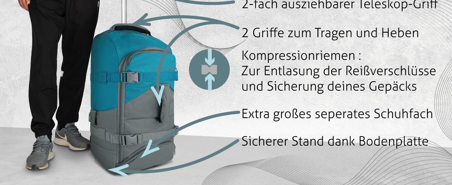 Рюкзак-тролей normani Backpacker 60 л, чорний, з фронтальним завантаженням, багатофункціональний туристичний баул із колесами