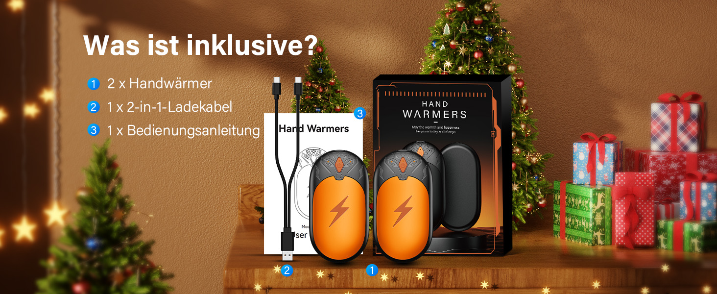 Електричні грілки для рук 2 шт. - Ultraleicht, багаторазові, USB, 3 режими, до 24 годин, для активного відпочинку взимку (Оранжевий)