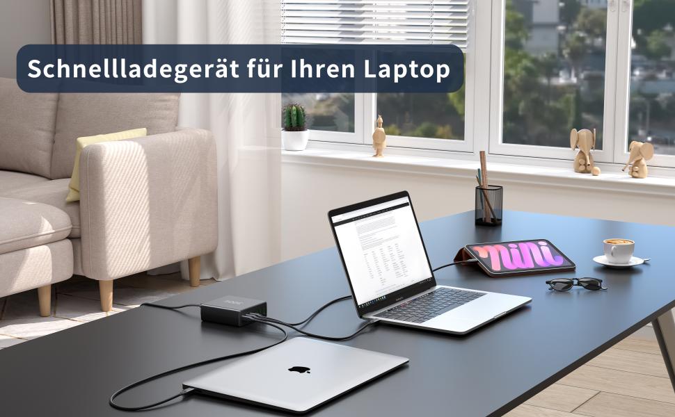 Зарядний пристрій FINIBO USB-C 300W: 7 портів (4 USB-C + 3 USB-A), швидка зарядка, Dual-PD PPS, для MacBook Pro/Air, iPad Pro/Air, Samsung (Чорний)