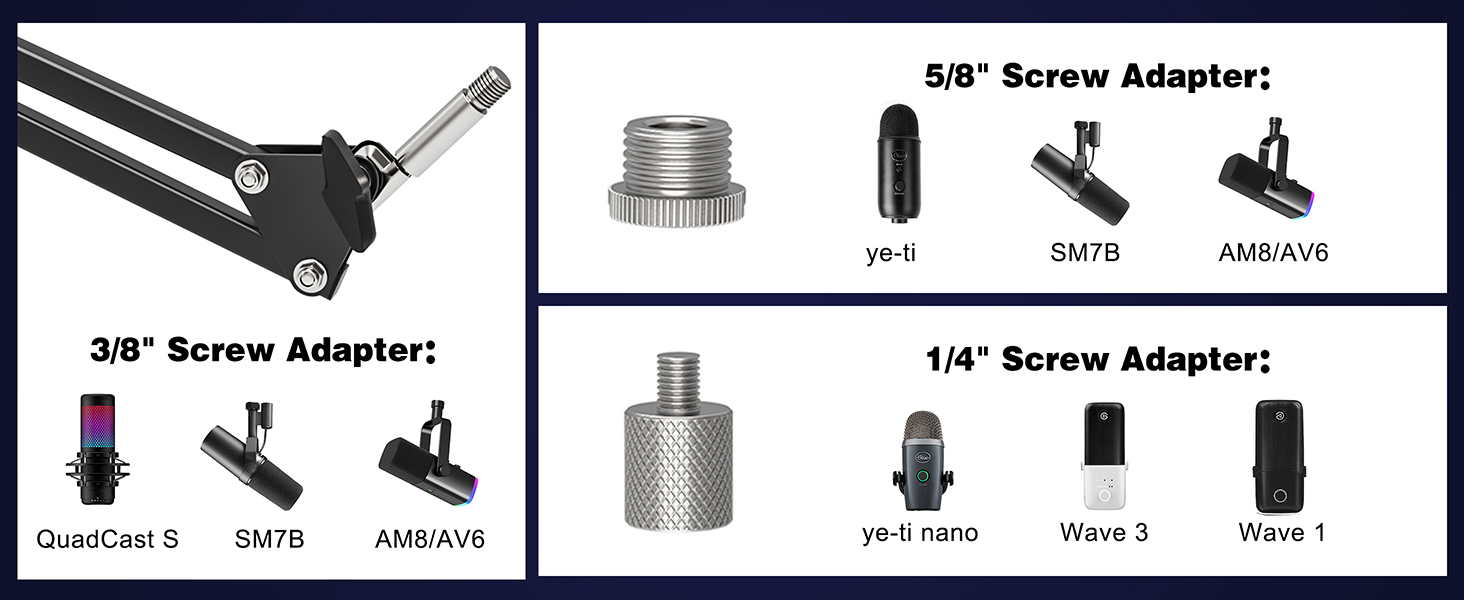 Кріплення для мікрофона на шарнірі, настільний тримач з клямкою, сумісний з 3/8' та 5/8' гвинтами, ідеально підходить для TikTok Live-трансляцій та співу