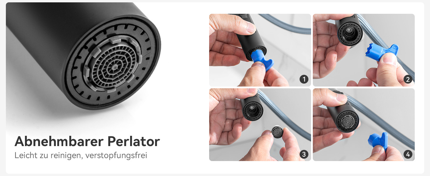 Кран кухонний CECIPA з висувною лійкою, високий поворотний вилив, 360° оберт, нержавіюча сталь, чорний