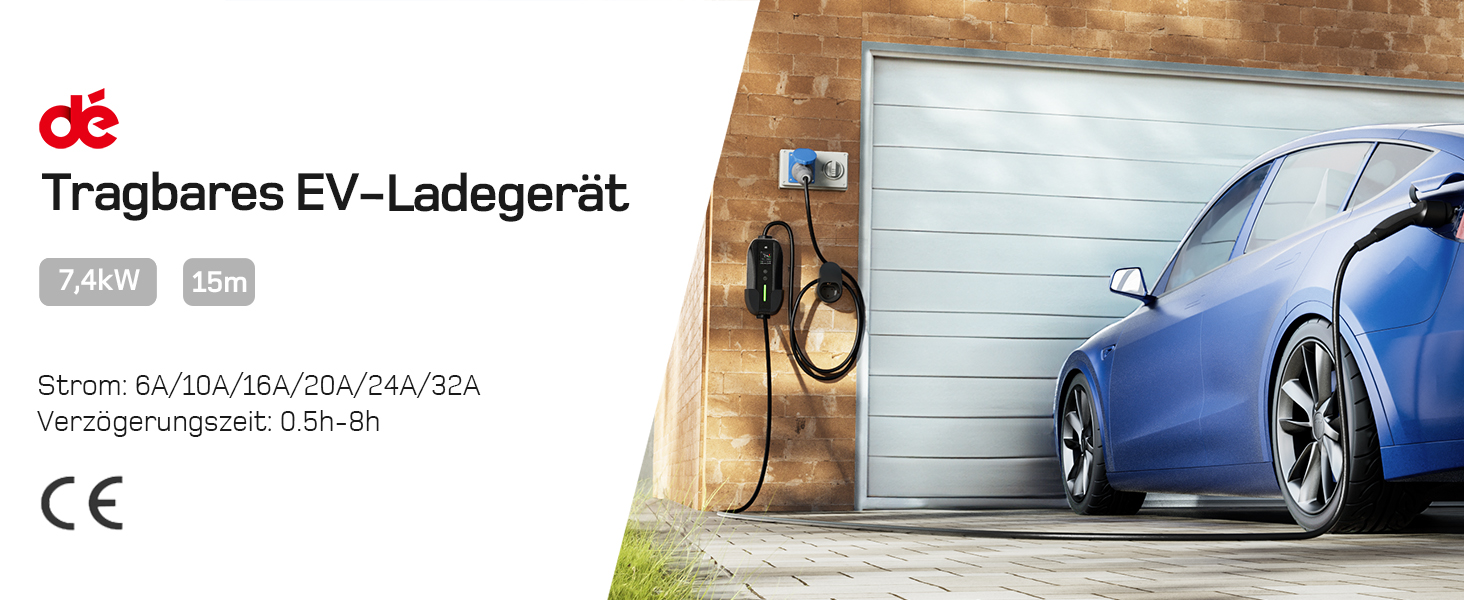 Мобільна зарядна станція (Wallbox) 11 кВт, 3-фазна, 7м, 6-16A з регульованою потужністю, кабель CEE 16A на Typ 2, для електромобілів Model Y/3, ID.3/4/5, MG4, EX30, e-up, e-tron, Zoe та інших EV (CEE 7 кВт, 15м)