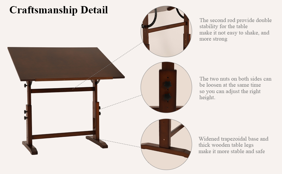VISWIN Adjustable Art Drawing Table - Large Wooden Easel for Artists - Height & Tilt Adjustable, Solid Pine Wood, Studio Painting Table, Walnut Finish