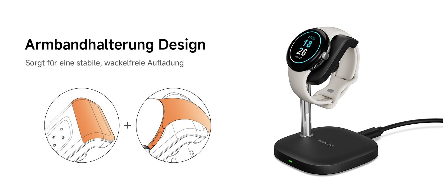 Зарядний пристрій SwanScout 505G2 для Google Pixel Watch 3/2 (не для Pixel Watch 1), магнітний зарядний пристрій, чорний