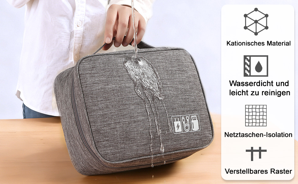 Органайзер для кабелів MOLENCO: водонепроникна сумка-органайзер для подорожей, 3 відділення, сірий колір