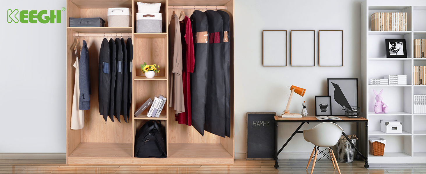 Чохли для одягу KEEGH, 10 шт. - захисні мішки для зберігання одягу, костюмів, пальто, сорочок, 60x152 см, чорний, фліс