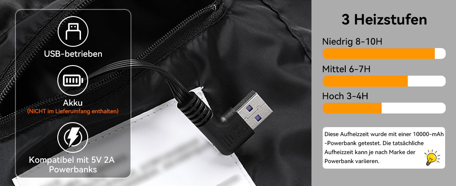 Обогрівальний жилет для чоловіків та жінок - USB жилет з 9 зонами нагріву та 3 рівнями температури, ідеальний для кемпінгу та піших прогулянок (Powerbank не входить до комплекту), чорний, 3XL