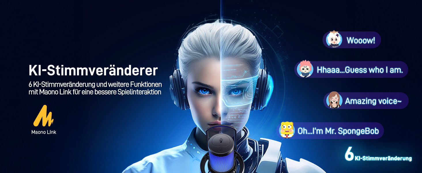 Мікрофон MAONO DM40 бездротовий для ПК з RGB підсвіткою та ШІ-зміною голосу, 3-рівнева шумоподавлення, для геймінгу, подкастингу та стрімінгу (чорний)