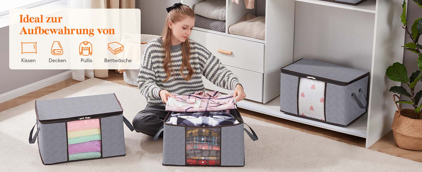 Органайзер для зберігання речей Lifewit - коробка для під ліжко, сірий (4 шт, 50л)