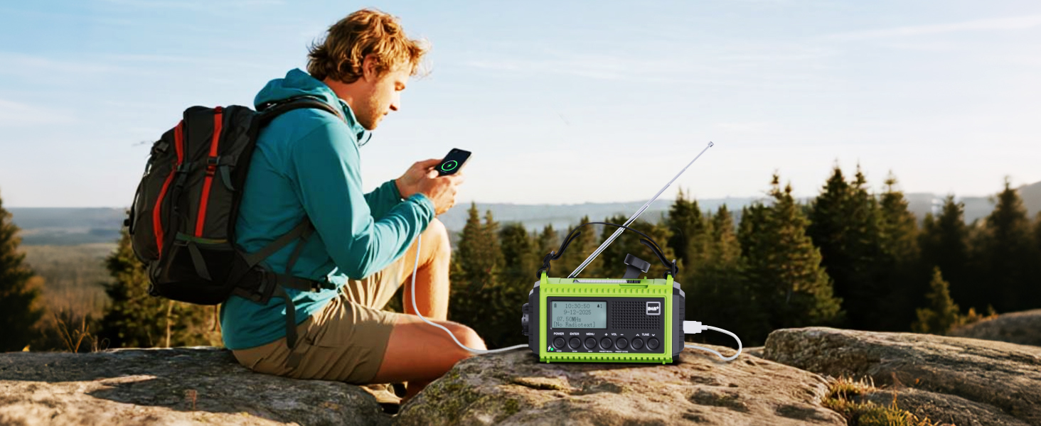 Радіо DAB/DAB+/UKW з вбудованим акумулятором 5000mAh, сонячне радіо, радіо для надзвичайних ситуацій з USB-зарядкою, радіо для кемпінгу з LED-ліхтариком, SOS-сигналом, портативне радіо з ручним приводом для активного відпочинку (зелене)