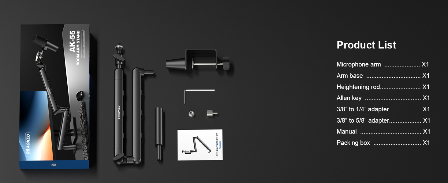 Кріплення для мікрофону Aokeo AK-55 - низькопрофільний тримач для HyperX QuadCast, Elgato Wave, Shure SM7B, Blue Yeti, Blue Snowball, студійне запису
