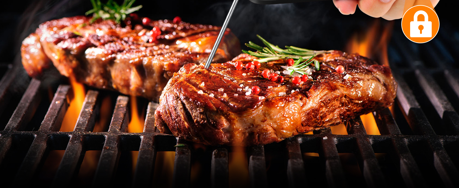 Термометр для м'яса Babacom з миттєвою індикацією та двома зондами, термометр для запікання з налаштуванням тривоги та калібруванням, термометр для гриля для кухні, духовки, цукру, рідин, BBQ, чорний