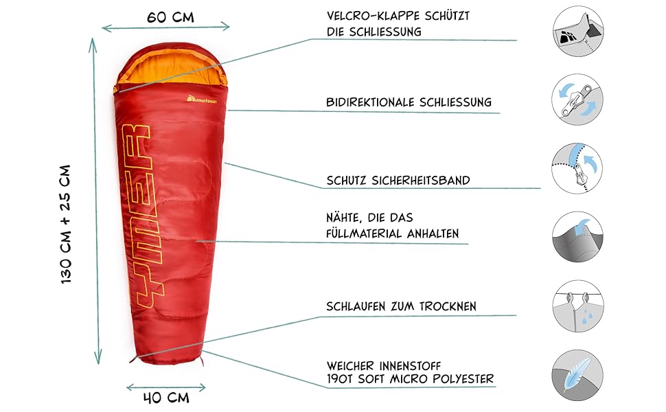 Дитячий спальний мішок Meteor Premium Kinder Schlafsack для кемпінгу та відпочинку на природі. Легкий, ультралегкий, для дітей та підлітків. Колір: темно-зелений / зелений.