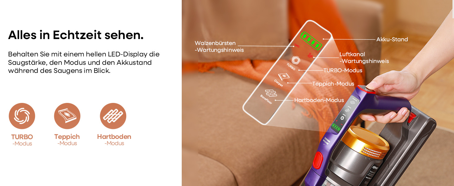 Бездротовий акумуляторний пилосос KIPMAX 50000Pa, 550W, 70 хвилин, 1.5L, з дисплеєм, антизаплутана щітка, 7-шаровий фільтр, 2 арома-пластини, для килимів, шерсті тварин, твердих поверхонь, золотий