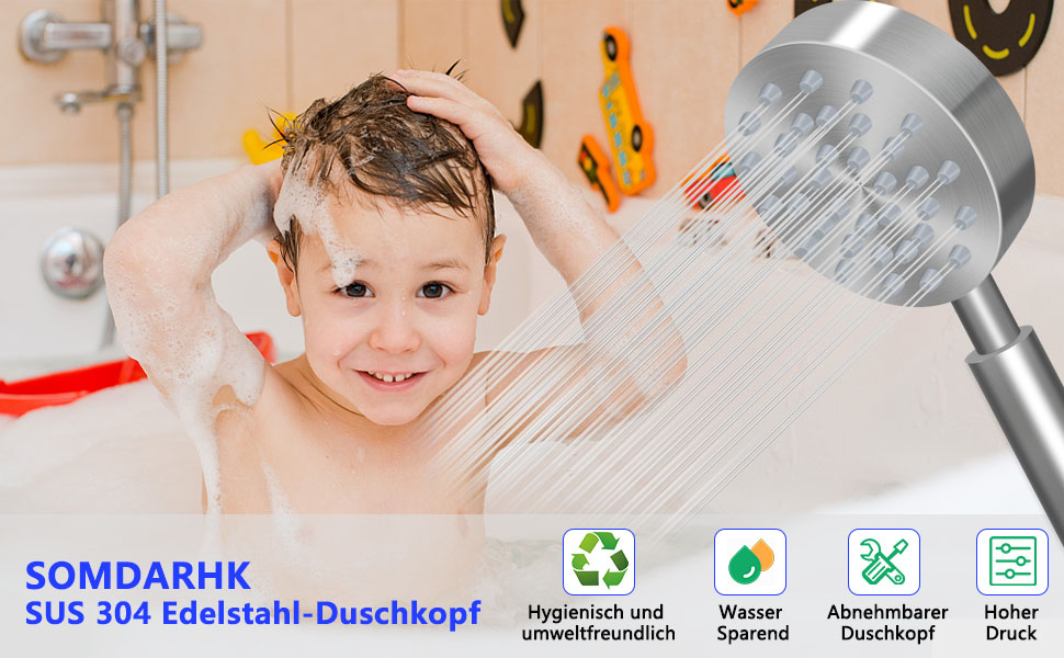 Stainless Steel Shower Head, Water-Saving Showerhead, High-Pressure Shower Head, Handheld Shower Head with Strong Jet, Rain Shower Head for Bathing, Spa, and Tub Cleaning