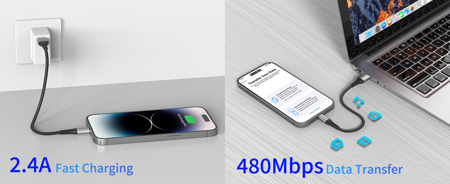 Кабель USB-A Lightning PEAKLIFT 20 см (3 шт) MFi сертифікат, чорний – Швидка зарядка для iPhone 14/13/12/11 Pro Max/XS/XR/X/8/7/6/SE, iPad Air/Mini
