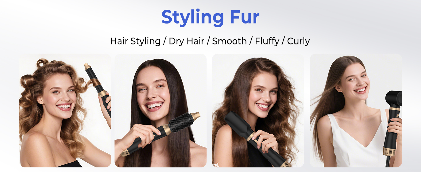 Мультистайлер для волосся 5 в 1 OKWRAP 1000W: автоматичний стайлер, фен-щітка, плойка для локонів та випрямляч (Чорно-золотий)